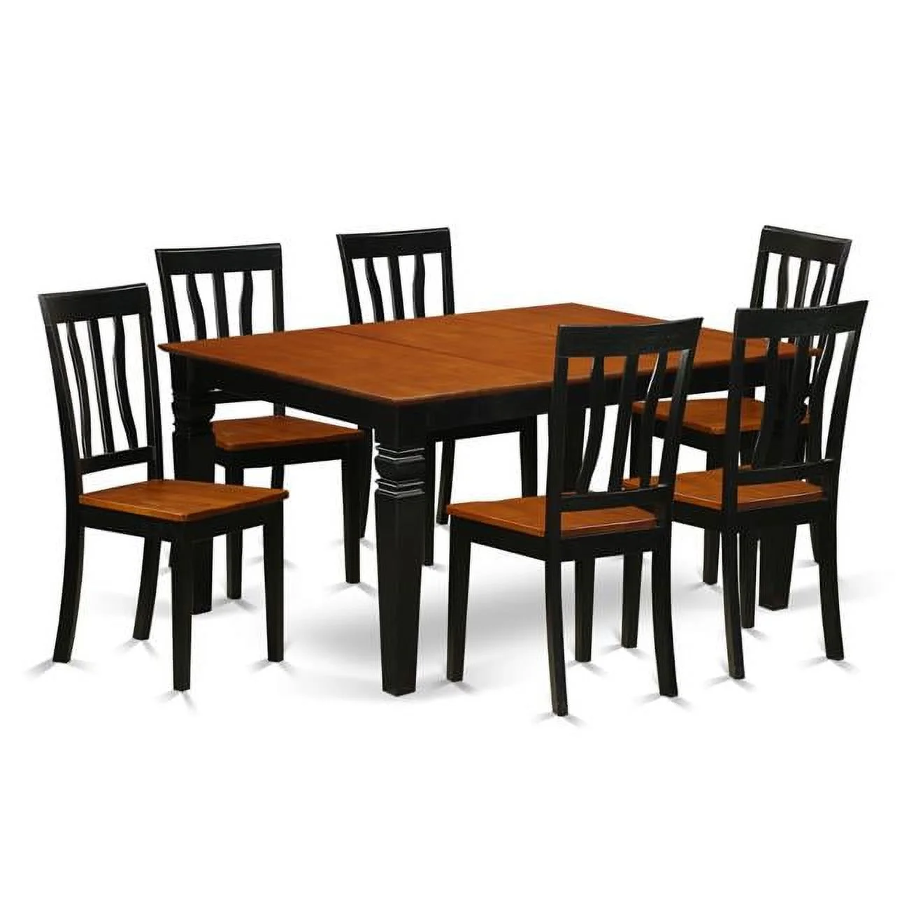 East West Furniture  Kitchen Set with One Weston Kitchen Table & Six Solid Wood Chairs, Elegant Black - 7 Piece