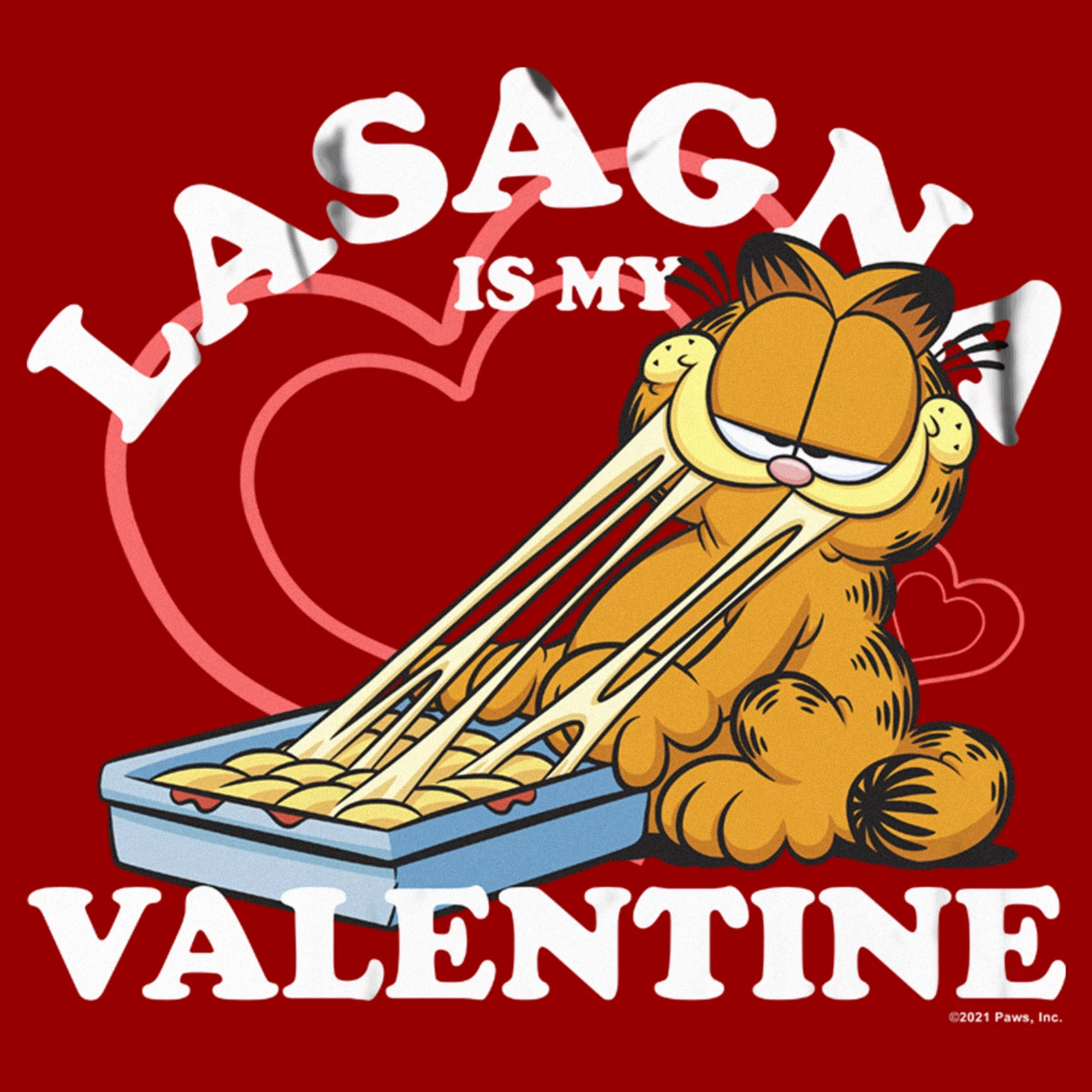 Men's Garfield Lasagna is My Valentine  Graphic Tee Red 3X Large