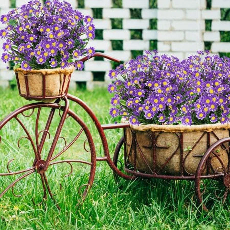 Sinhoon 8 Bundles Artificial Daisy Flowers UV Resistant Outdoor Decoration-Spring Decor Faux Plastic Greenery Shrub Plant Indoor Outside Hanging Planter Home Garden Window Box Décor(White)