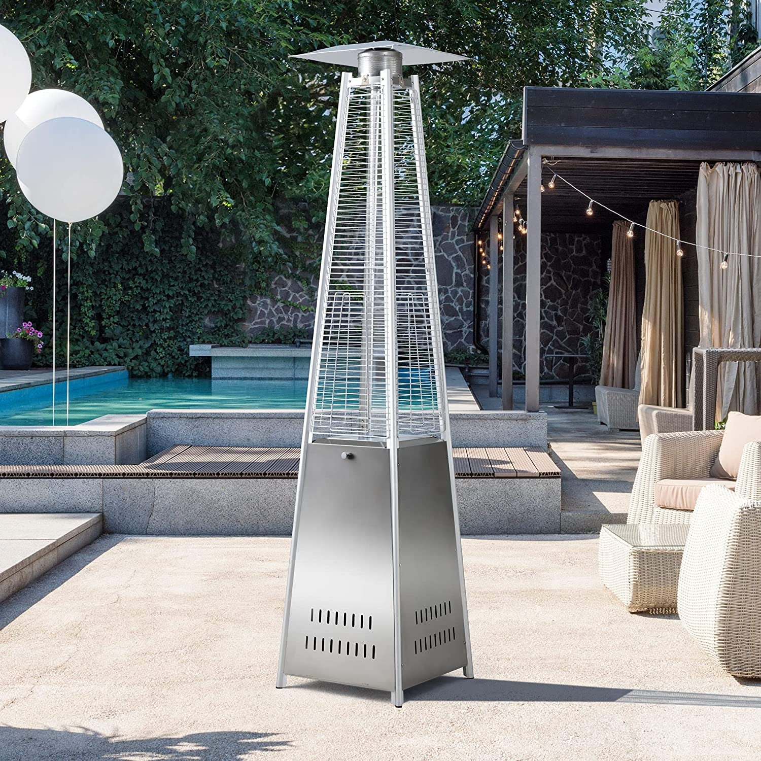 PAMAPIC Patio Heater, 42,000 BTU Pyramid Flame Patio Outdoor Heater with Cover