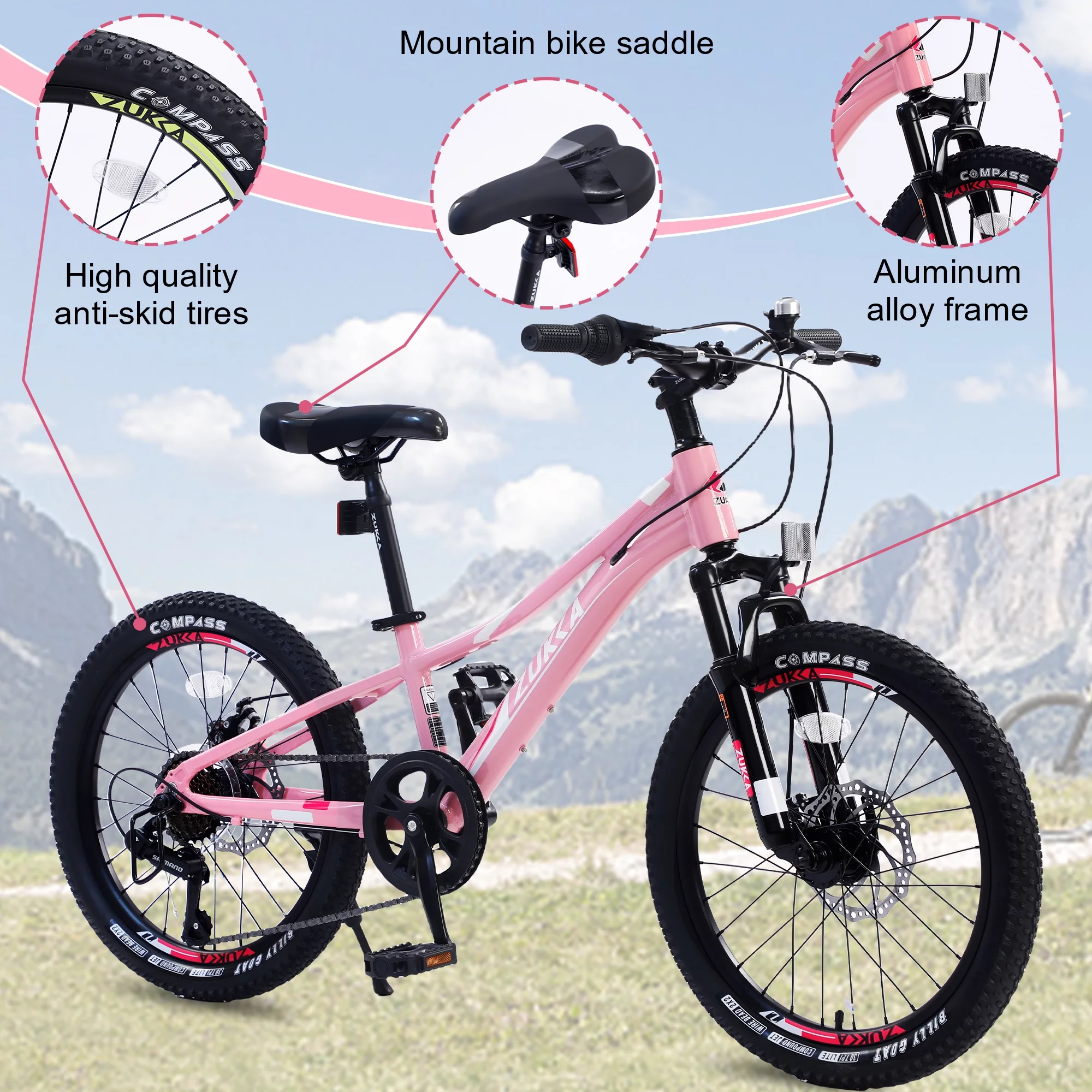 GUTALOR 20-Inch Mountain Bike for Girls and Boys - 7-Speed Bicycle