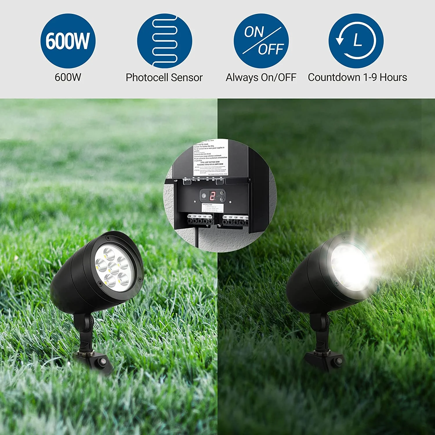 RUO 200WLow Voltage Landscape Transformer, Outdoor Weatherproof Transformer with Timer and Photocell Sensor, 120V AC to 12V/14V AC for LED Lighting, Spotlight, Pathway Light, ETL Listed