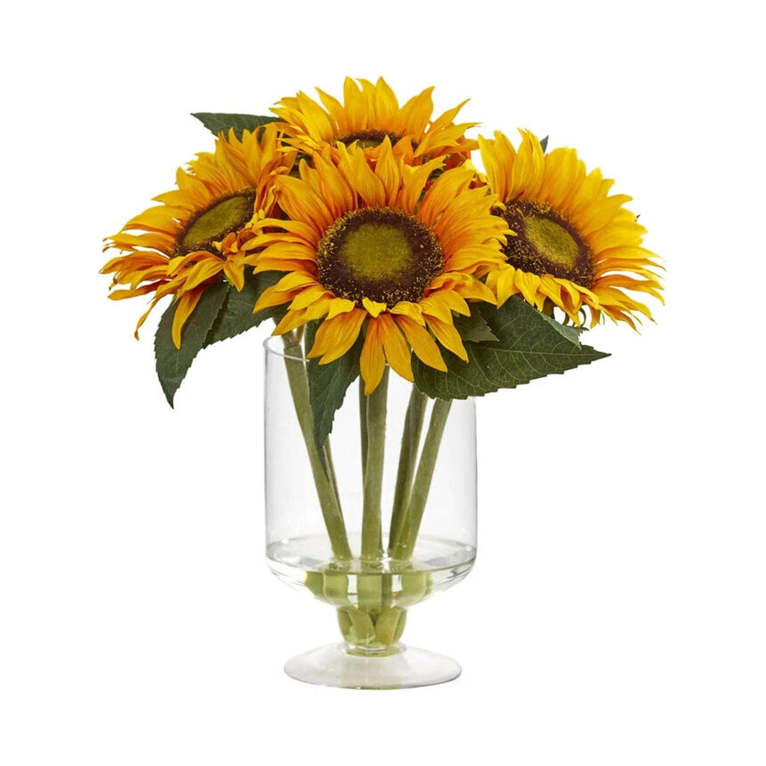 HomeStock Coastal Cool 12In. Sunflower Artificial Arrangement In Glass Vase