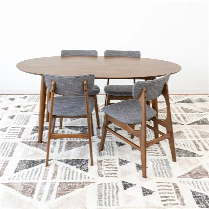 Kenya Modern Solid Wood Walnut Dining Room & Kitchen Table and Chair Set of 4