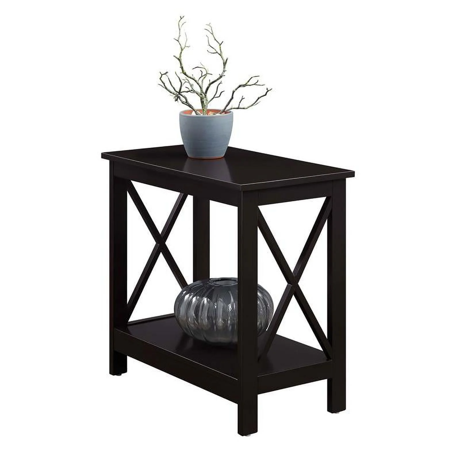 Home Square Chairside End Table with Shelf in Espresso Wood Finish - Set of 2