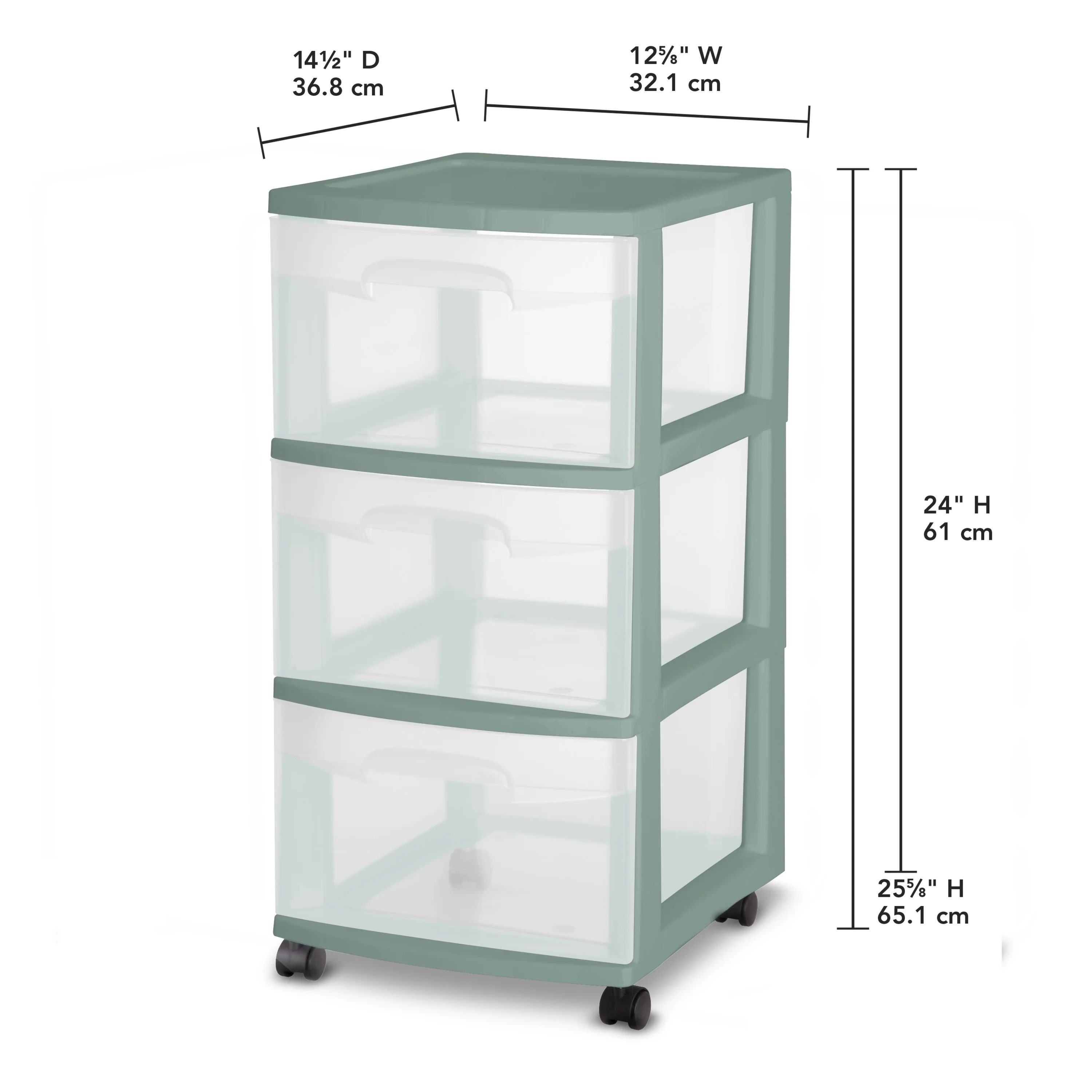 Sterilite Plastic 3 Drawer Cart Aqua Slate