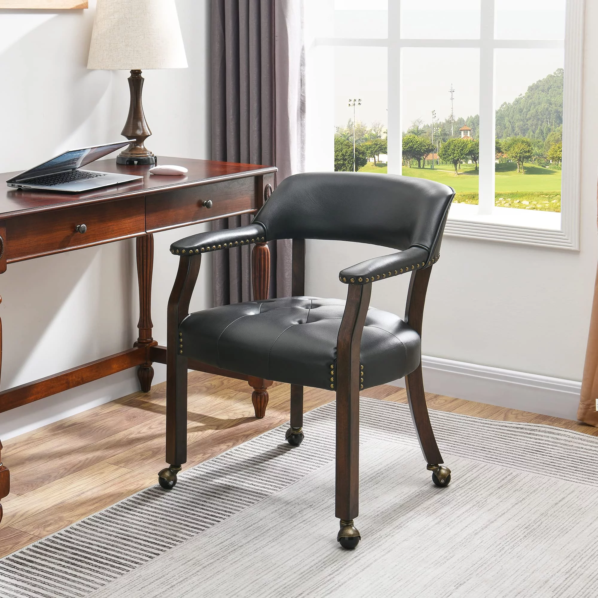 JESONVID Dining Chair with Casters, Captain's Chairs with Rollers Dinette Sets Poker Chairs with Wheels Kitchen Table Rolling Chairs High Back Chair On Caster(White 1318WT)