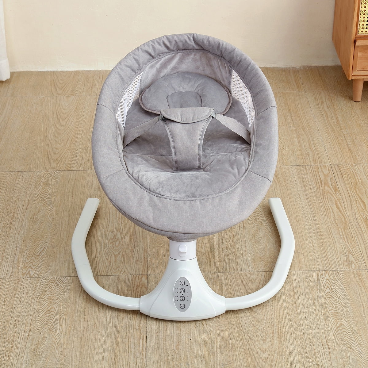 JOJOLAM Electric Baby Swing, Adjustable Backrest Infant Bouncer with Soft Cushions 12 Lullabies, Bluetooth Music, 4 Speeds 4 Timing, Gray