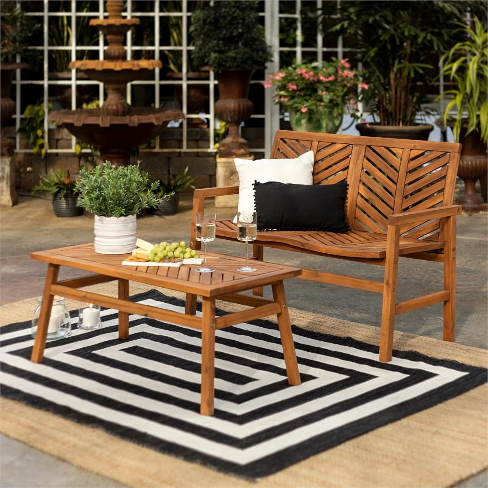 Walker Edison 2-Piece Chevron Patio Conversation Set in Brown