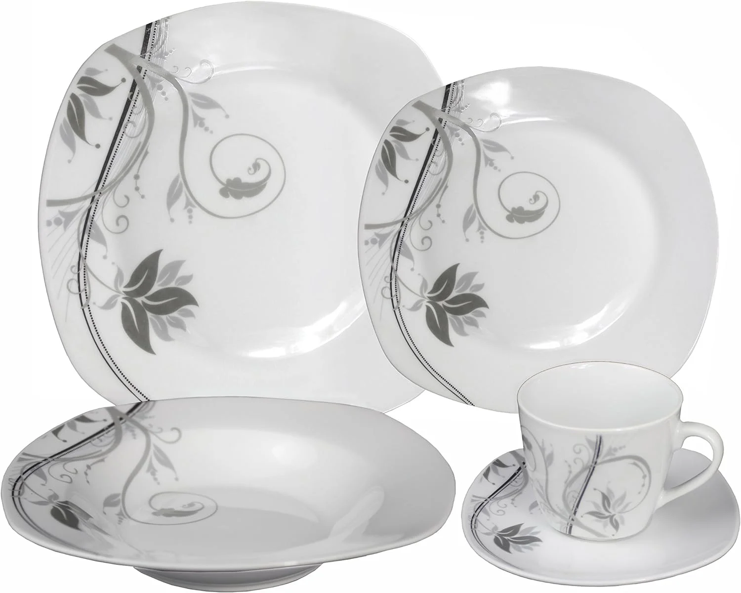 Lorenzo Import Porcelain 20-Piece Square Dinnerware Set Service For 4, Grey