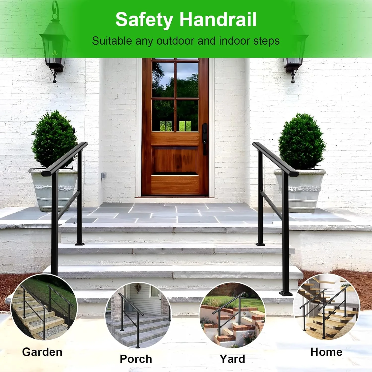 Outdoor Stair Railing,Exterior Handrails for Outdoor Steps - Fits 4 to 5 Steps,Easy DIY Installation Kit Included, Black Wrought Iron Hand Rails for Outdoor Steps