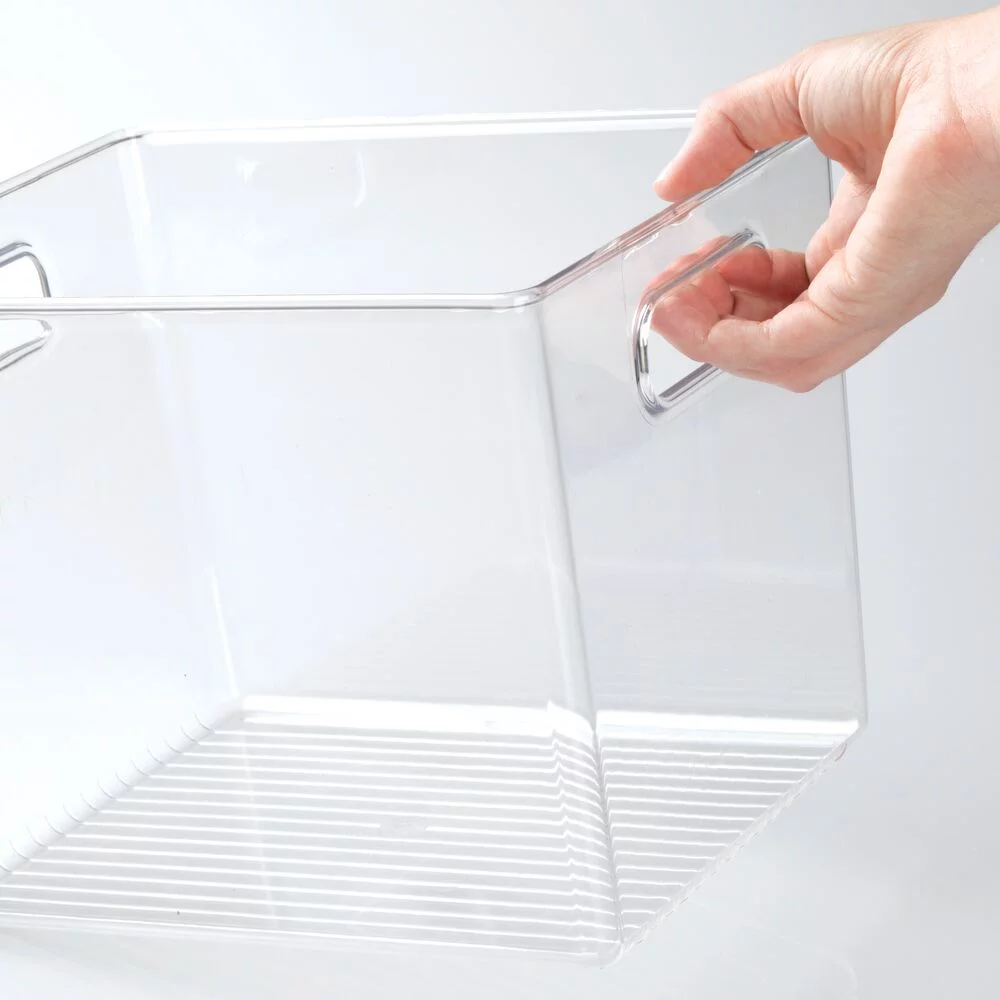mDesign Plastic Office Storage Organizer Bin, Built-In Handles, 4 Pack, Clear