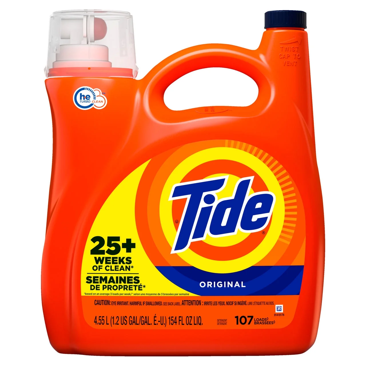 Tide Tide Liquid Laundry Detergent, Original, 107 loads, 154 fl oz, HE Compatible