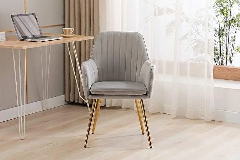 TJUNBOLIFE Velvet Modern Living Dining Room Arm Chair Club Leisure Guest Lounge Bedroom Upholstered Chair with Gold Metal Legs  Camel Color