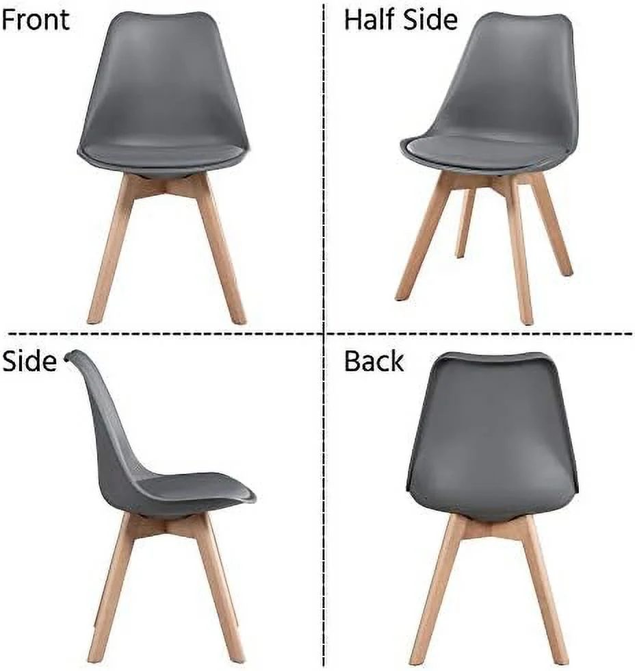 TJUNBOLIFE 4pcs Dining Chairs Living Room Bedroom Kitchen Lounge Chair Modern DSW Upholstered Side Chair with Soft Padded and Wood Legs  Dark Gray