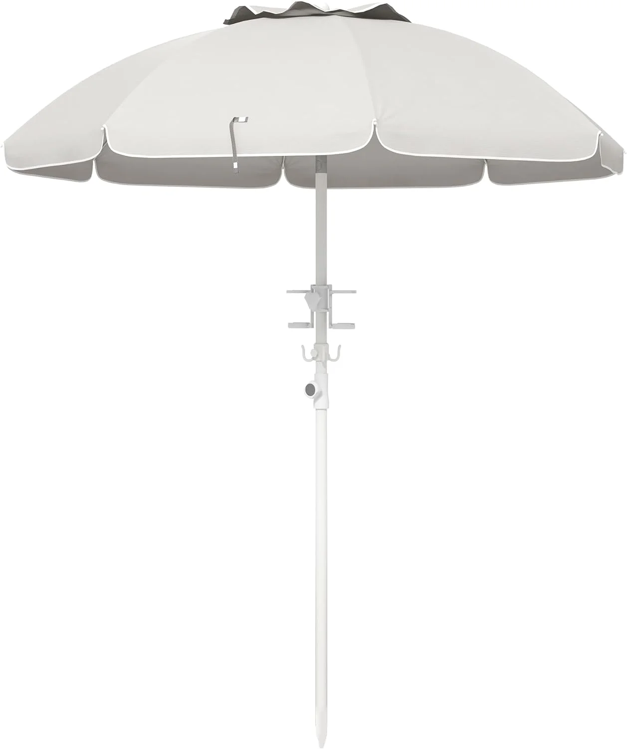 5.7' Portable Beach Umbrella with Tilt, Adjustable Height, 2 Cup Holders, Hook, Ruffled Outdoor Umbrella with Vented Canopy