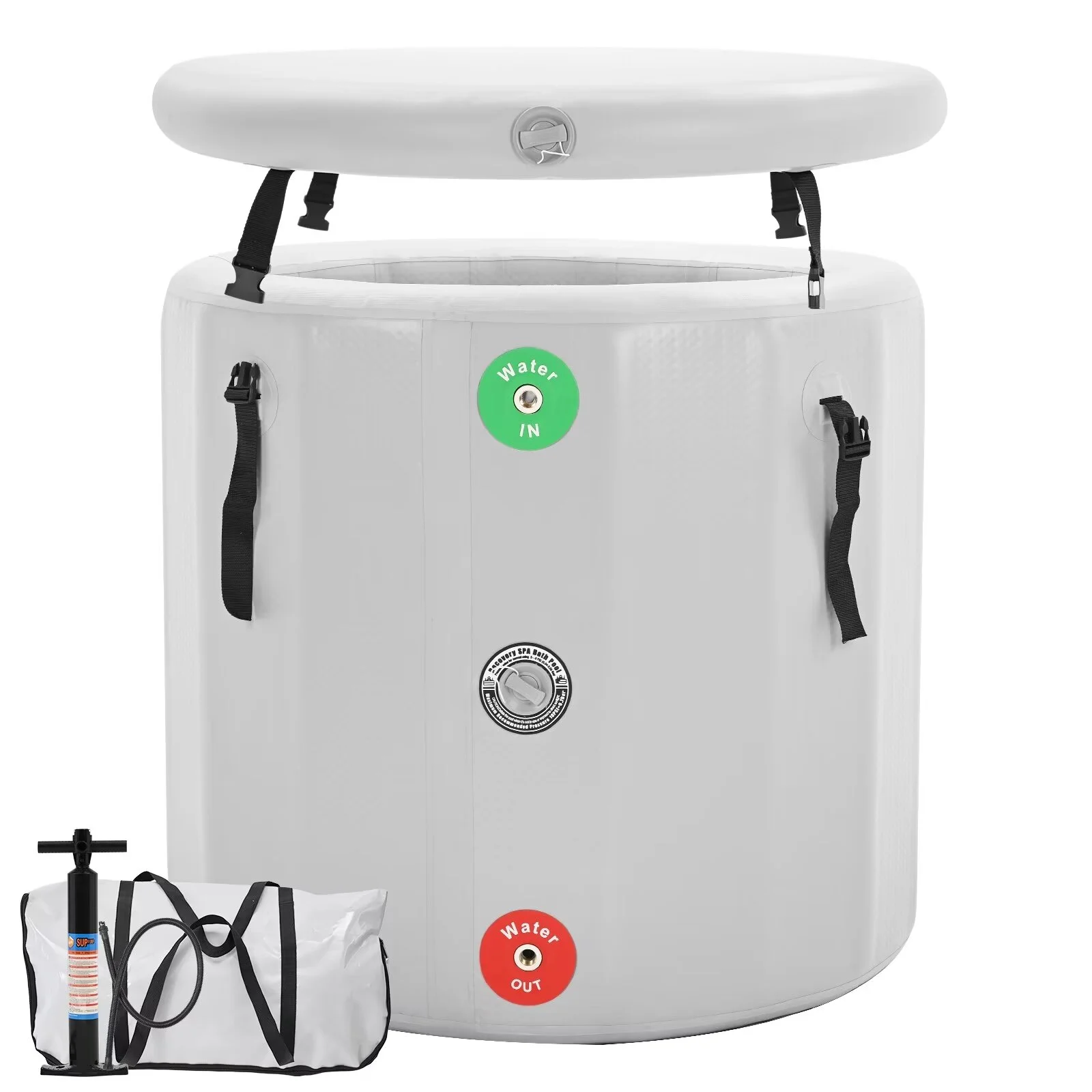 MOPHOTO Ice Bath Tub 185 Gal, Inflatable Oval Ice Bath Cold Plunge Tub for Athletes, Freestanding Soaking Tub, PVC Insulated Lid, Hand Pump and Repair Kit Included, Water Chiller Compatible