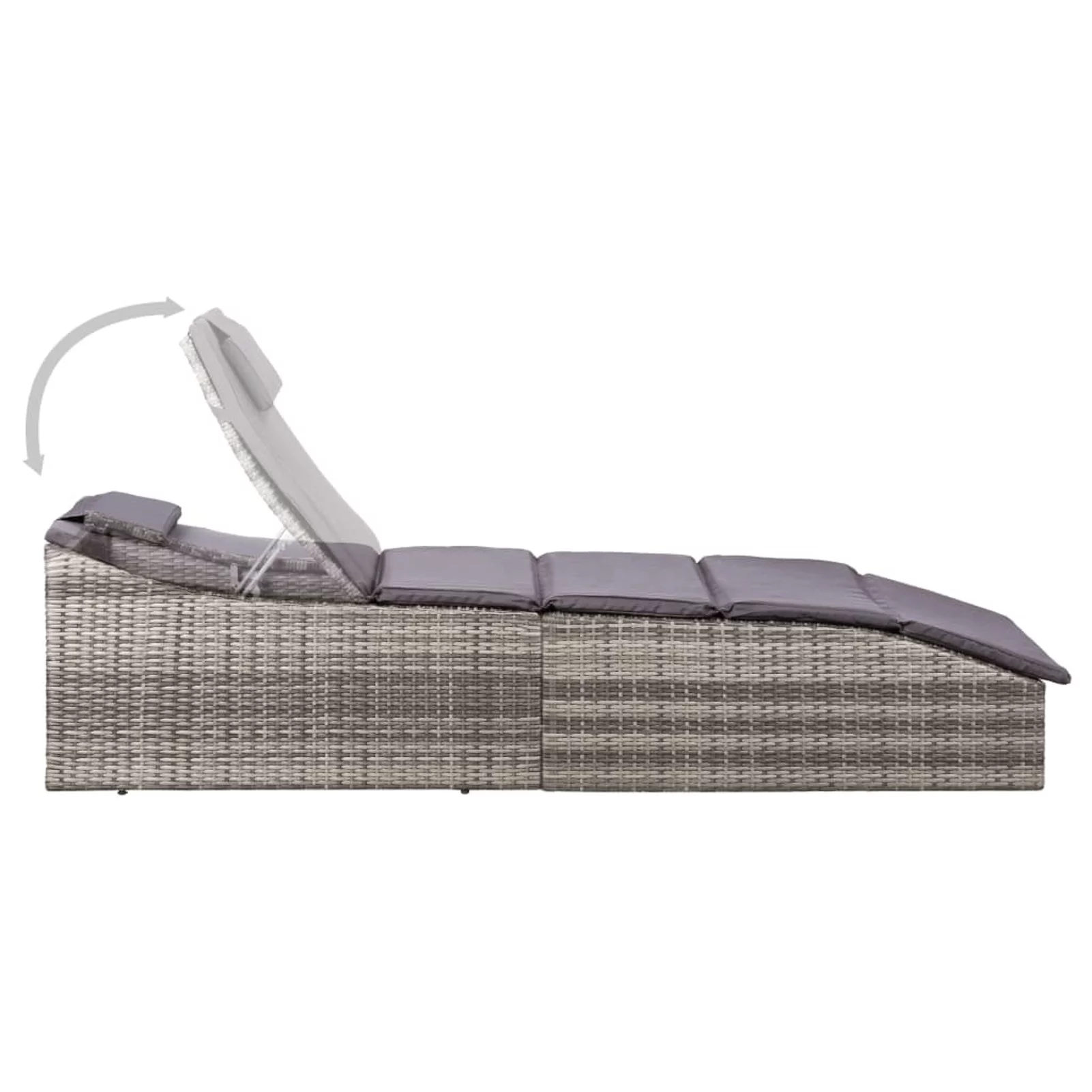 Sunbed with Cushion Poly Rattan Gray
