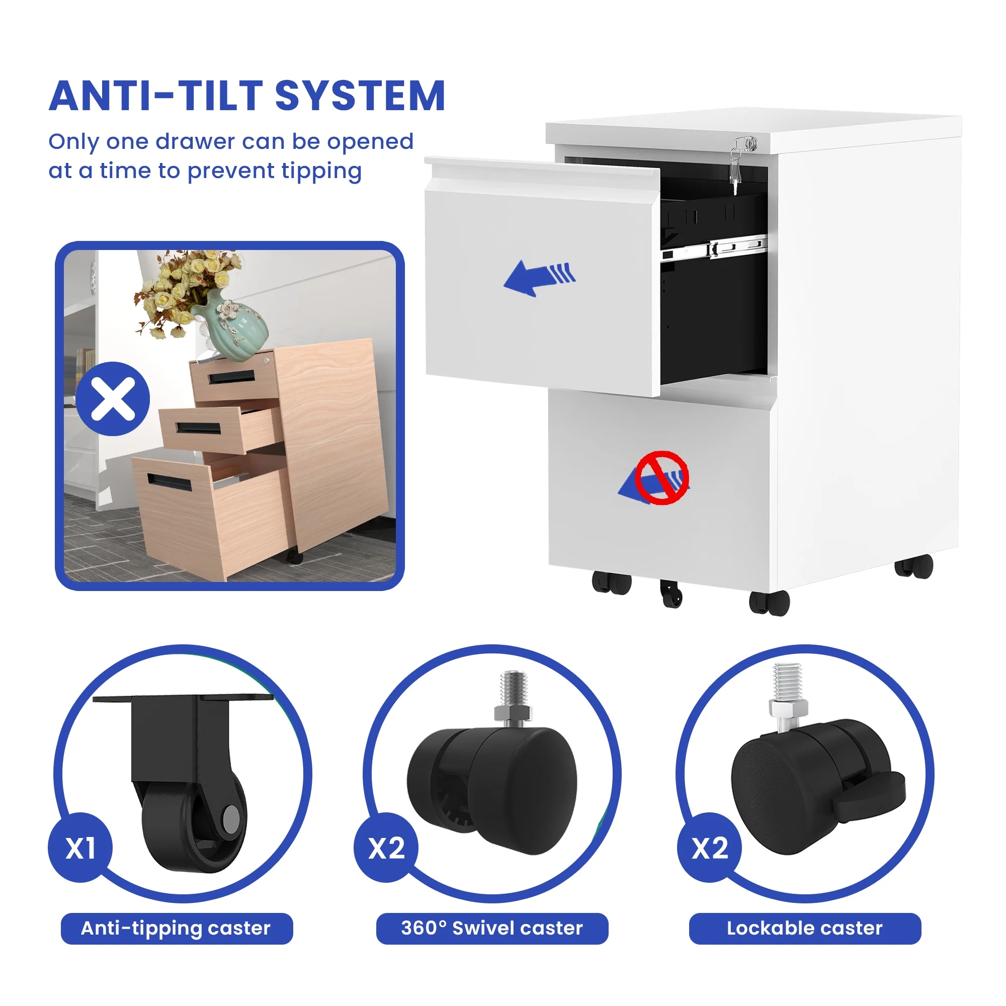ModFusion 2-Drawer File Cabinet, Lockable, Portable, Legal, Letter, A4  Size, White
