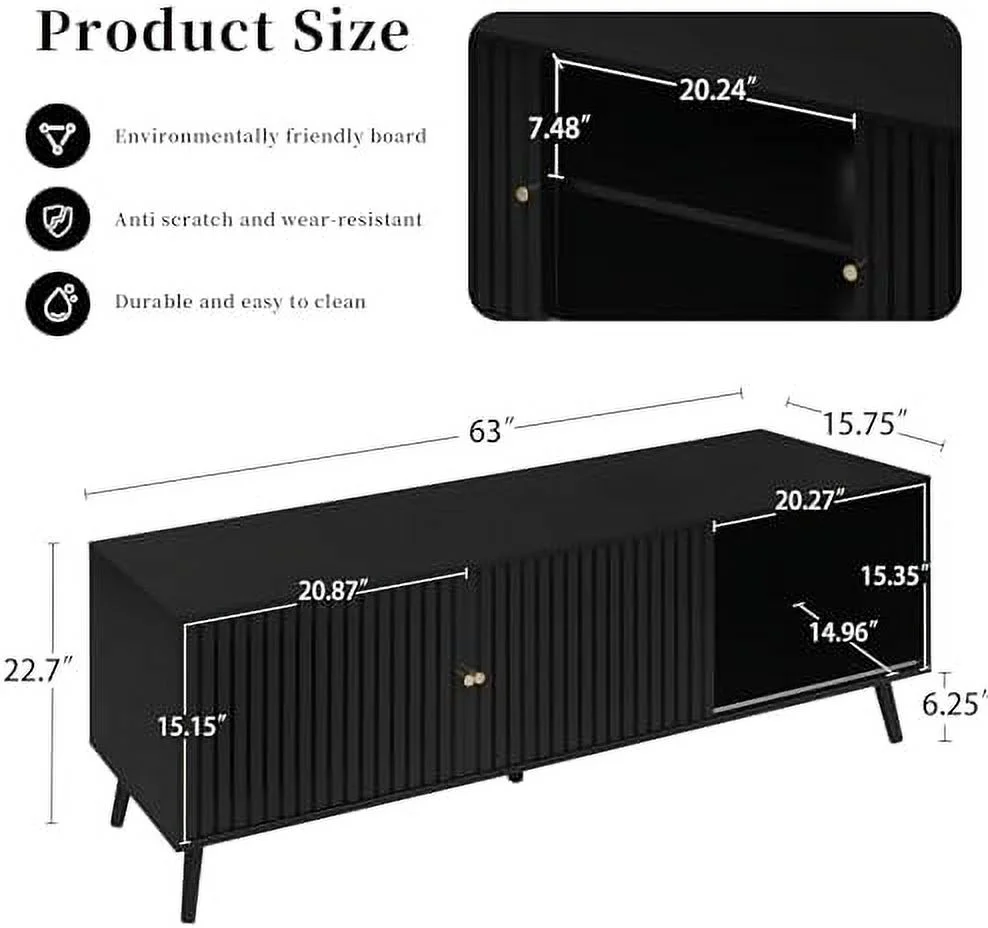 ZWNLKQG Mid Century Modern TV Stand for Televisions up to 70 Inches  with Sliding Doors and   Television Stands  TV Consoles  Media Consoles for Living Room  63 Inch (Natural)