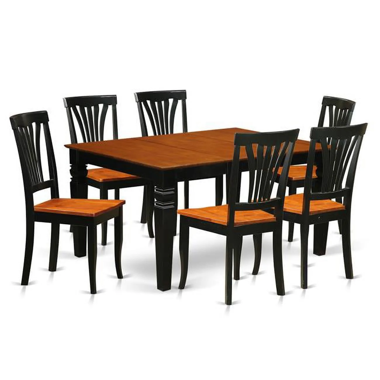 East West Furniture  Kitchen Set with 1 Weston Kitchen Table & Six Solid Wood Chairs, Elegant Black - 7 Piece