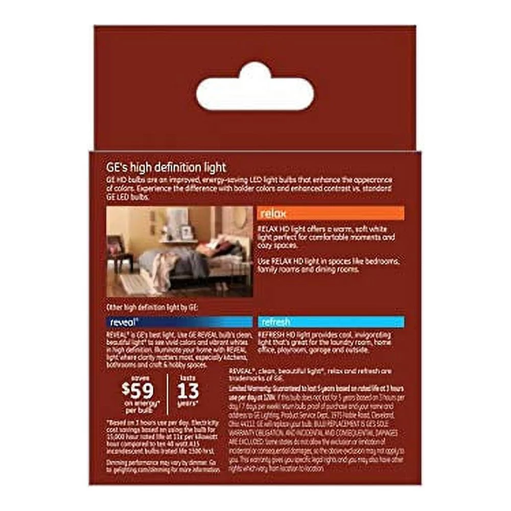 GE Relax 2-Pack 40 W Equivalent Dimmable Soft White A15 LED Light Fixture Light Bulbs Medium Base