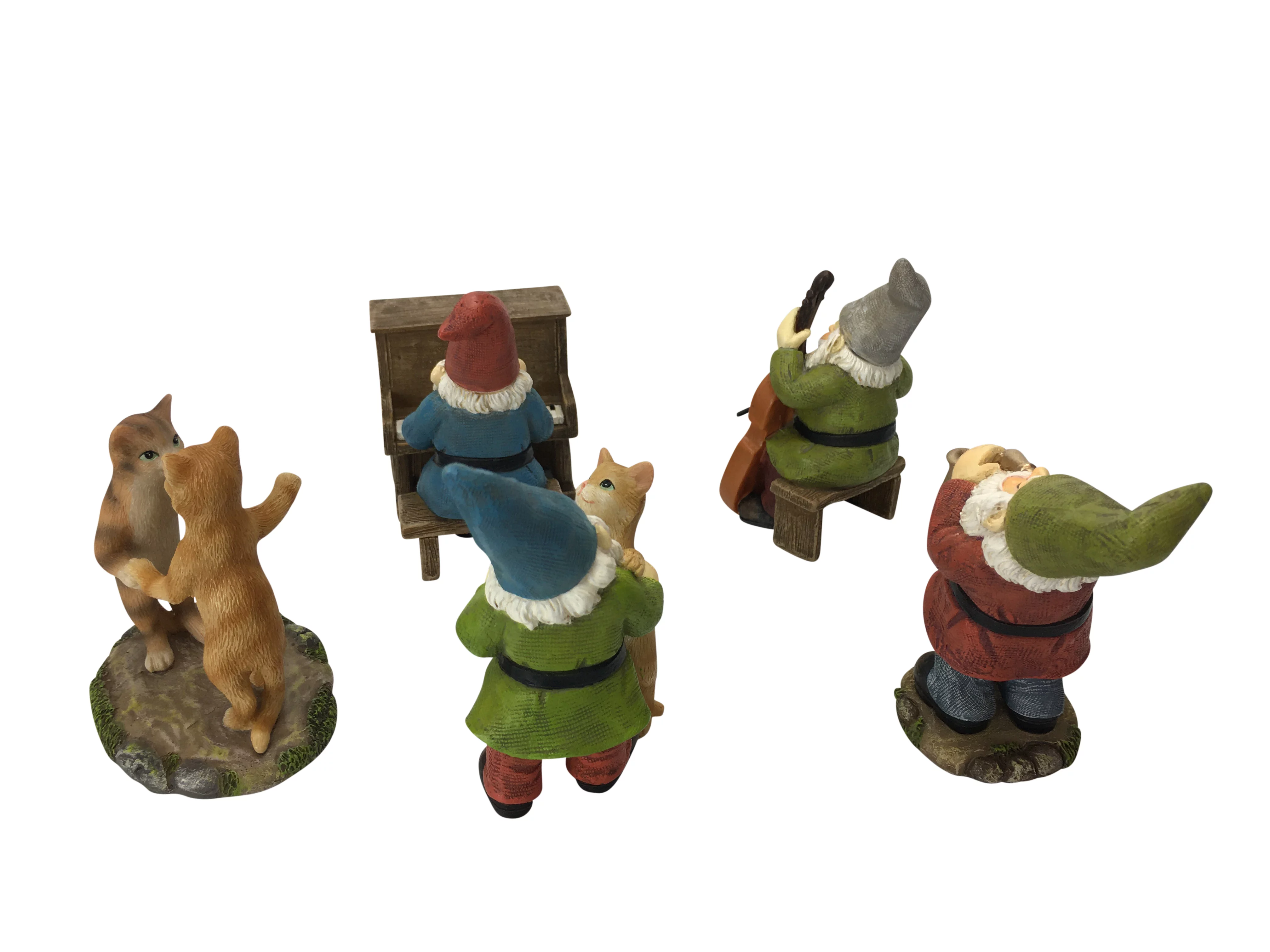 Happy Miniature Gnomes and Cats Dancing Celebration! - 6-Piece Musical Garden Gnome Set for the Miniature Fairy Garden by GlitZGlam