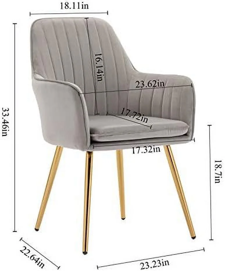 TJUNBOLIFE Velvet Modern Living Dining Room Arm Chair Club Leisure Guest Lounge Bedroom Upholstered Chair with Gold Metal Legs  Gray