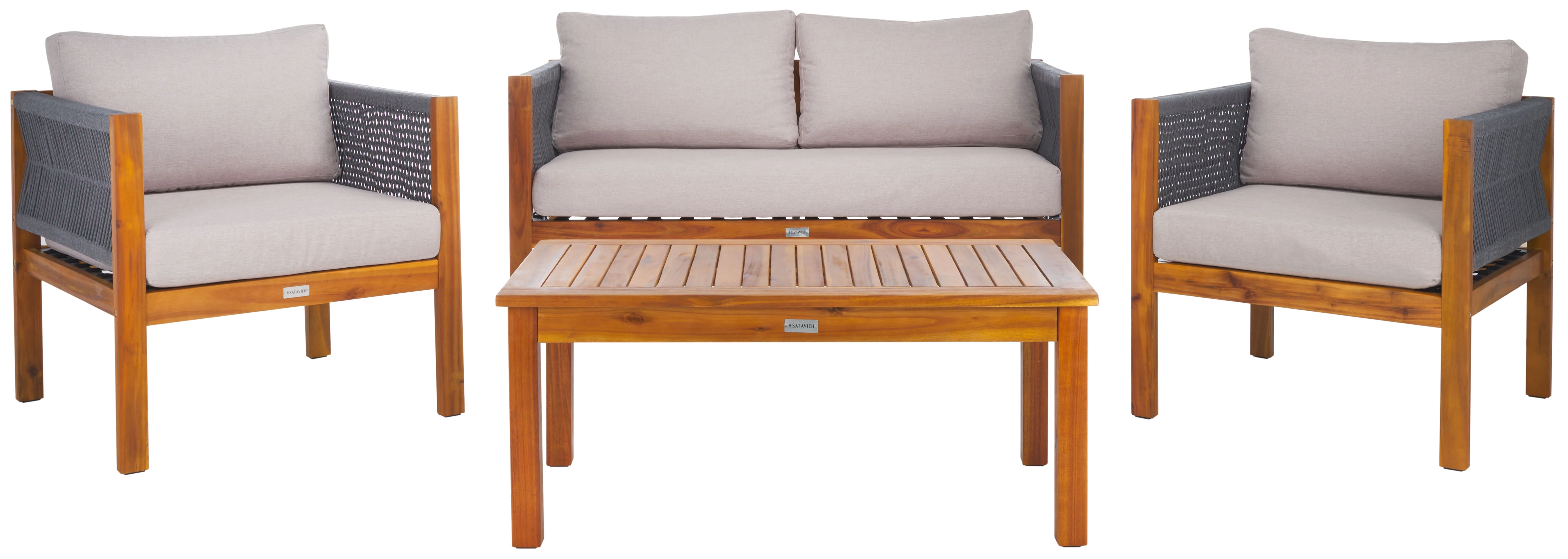 SAFAVIEH Wilson Outdoor Patio 4 Piece Conversation Set, Grey/Light Grey