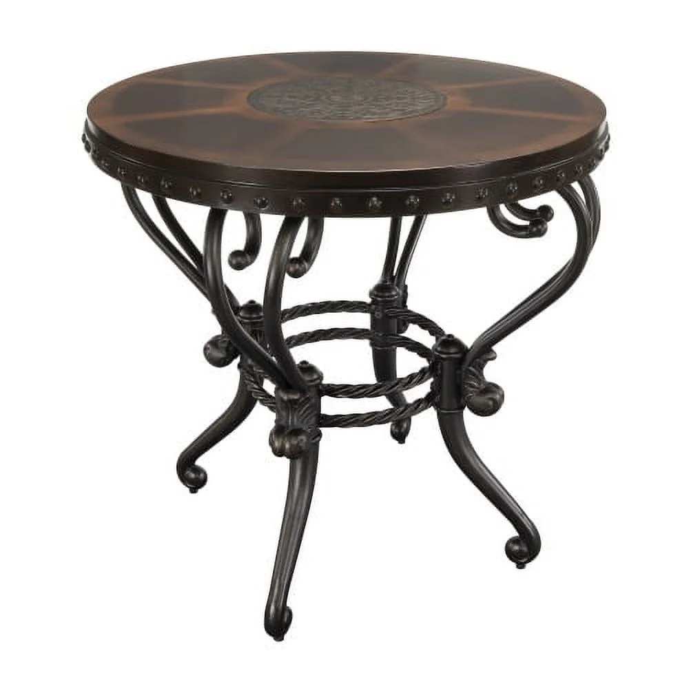 JHOOTUUO Formal Traditional End Table 1pc Round Decorative Top Curved Metal Base Living Room   Dark Cherry Finish