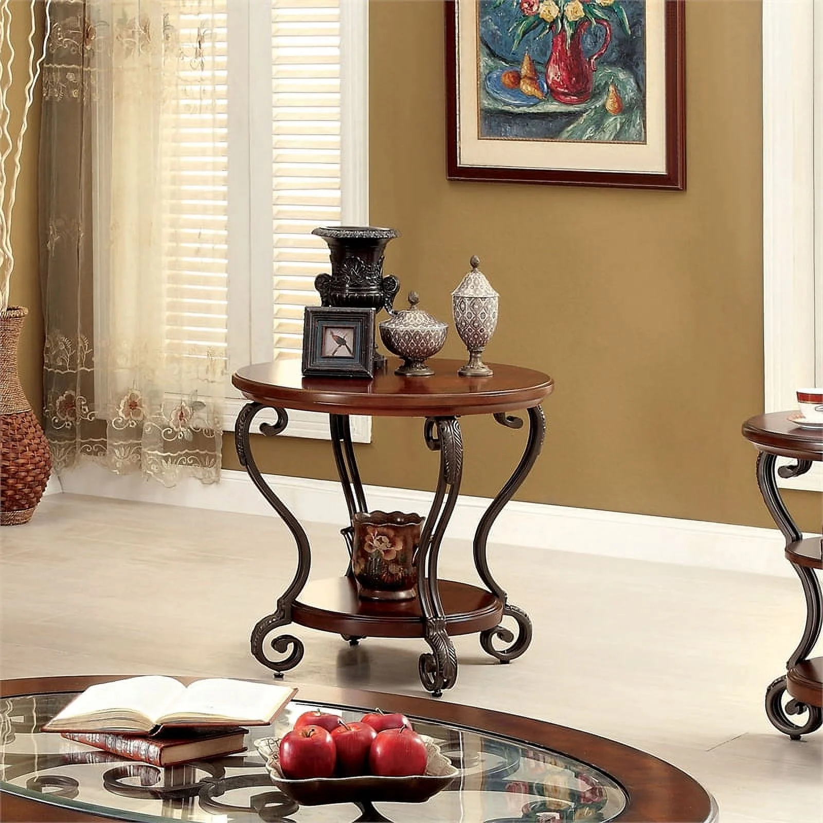 Home Square Azea Traditional Wood 1-Shelf End Table in Brown Cherry - Set of 2