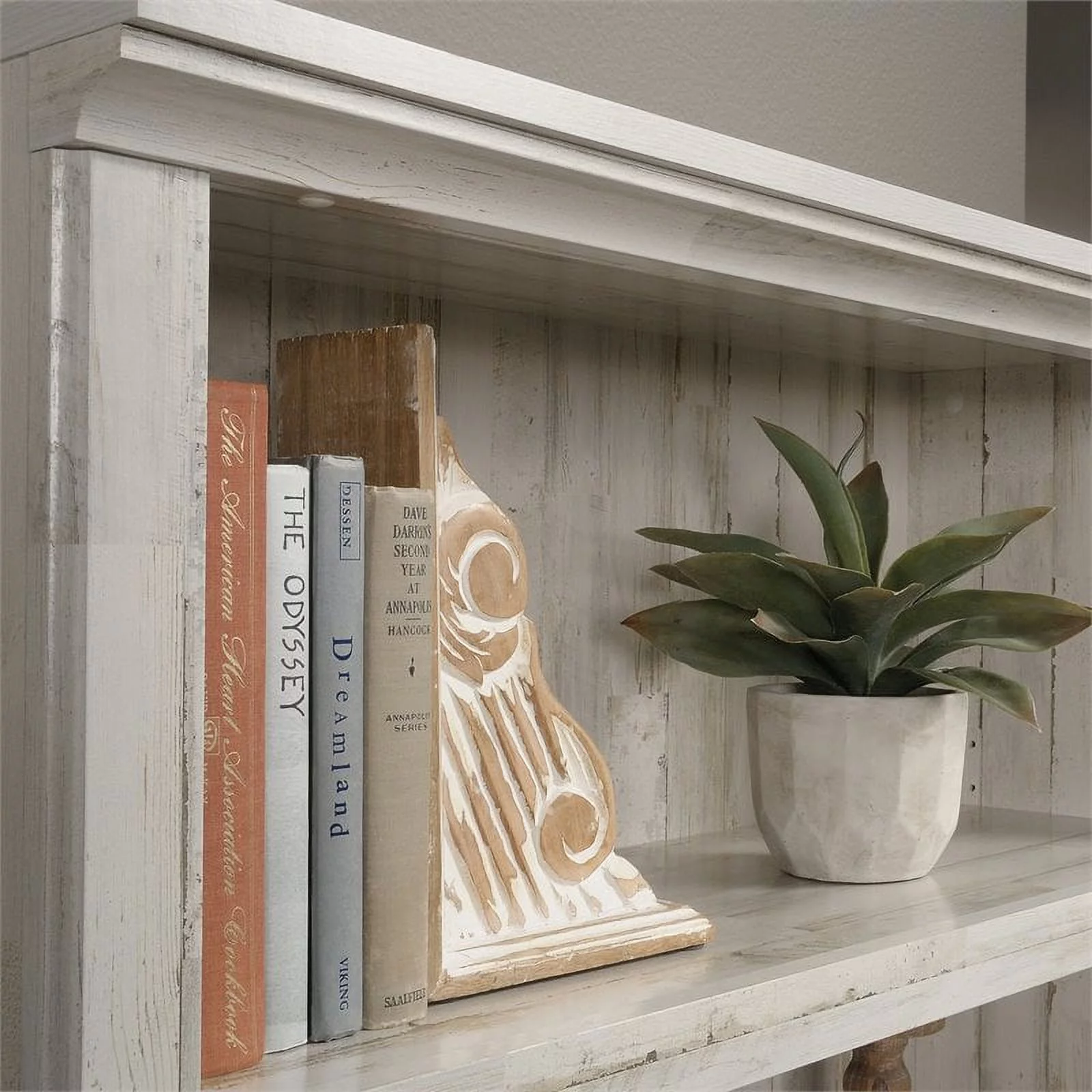 Pemberly Row 5-Shelf Modern Engineered Wood Bookcase in White Plank