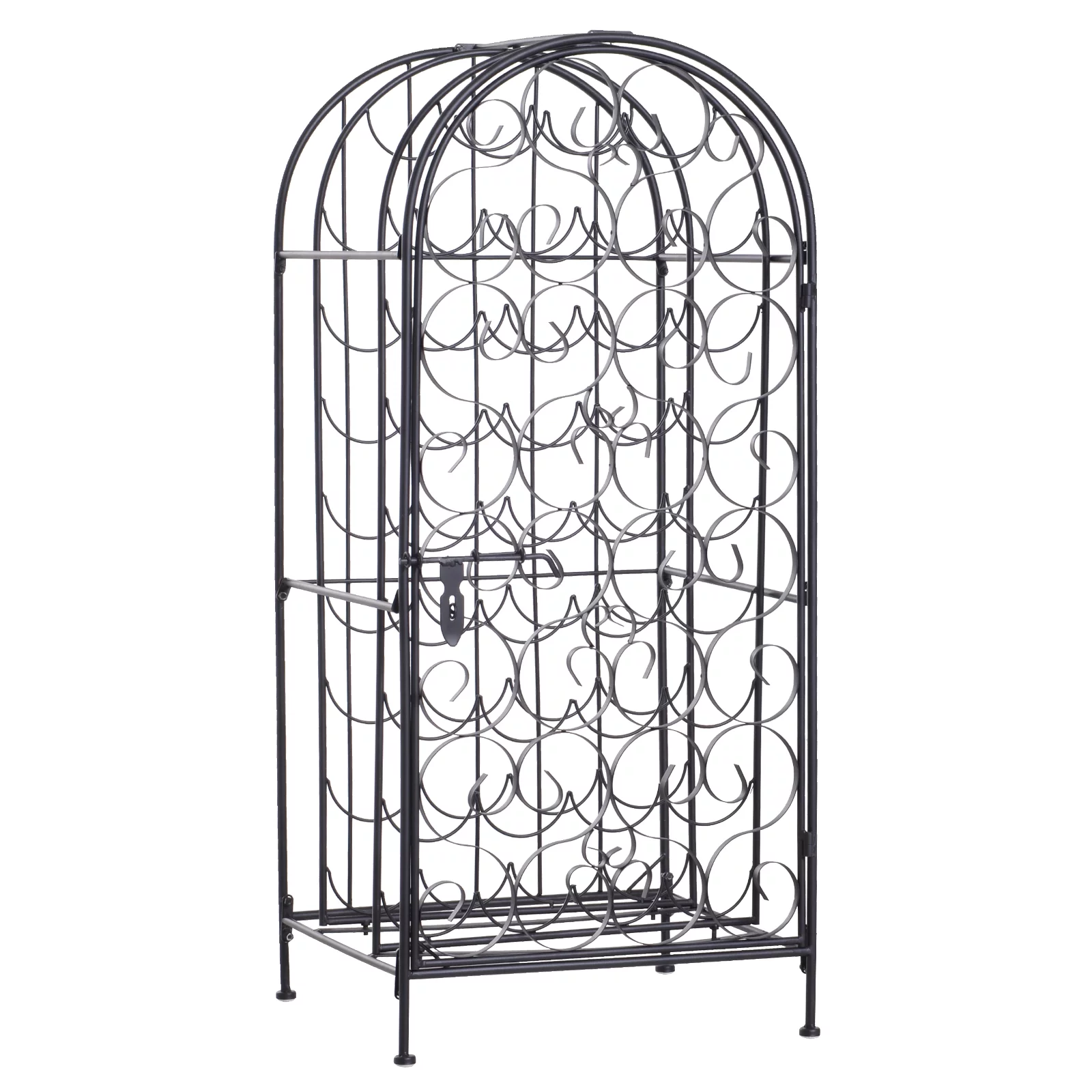 HOMCOM 35 Bottle Wrought Iron Wine Rack Cabinet with Lock,  Black