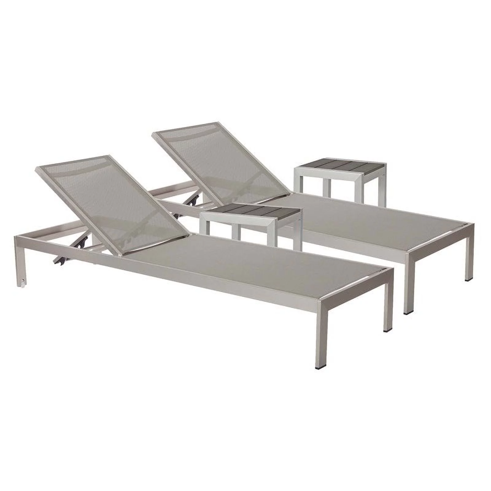 Pangea Home Sally 4-piece Aluminum Patio 2 Loungers and 2 Side Tables in Gray