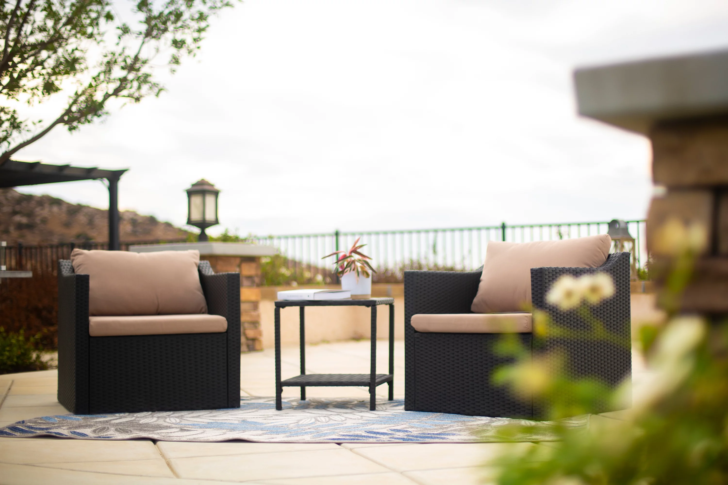 Barton 3Pcs Outdoor Patio Set 2 Seats Group Wicker Patio Set Beige Cushion W/ Table Beige/Black