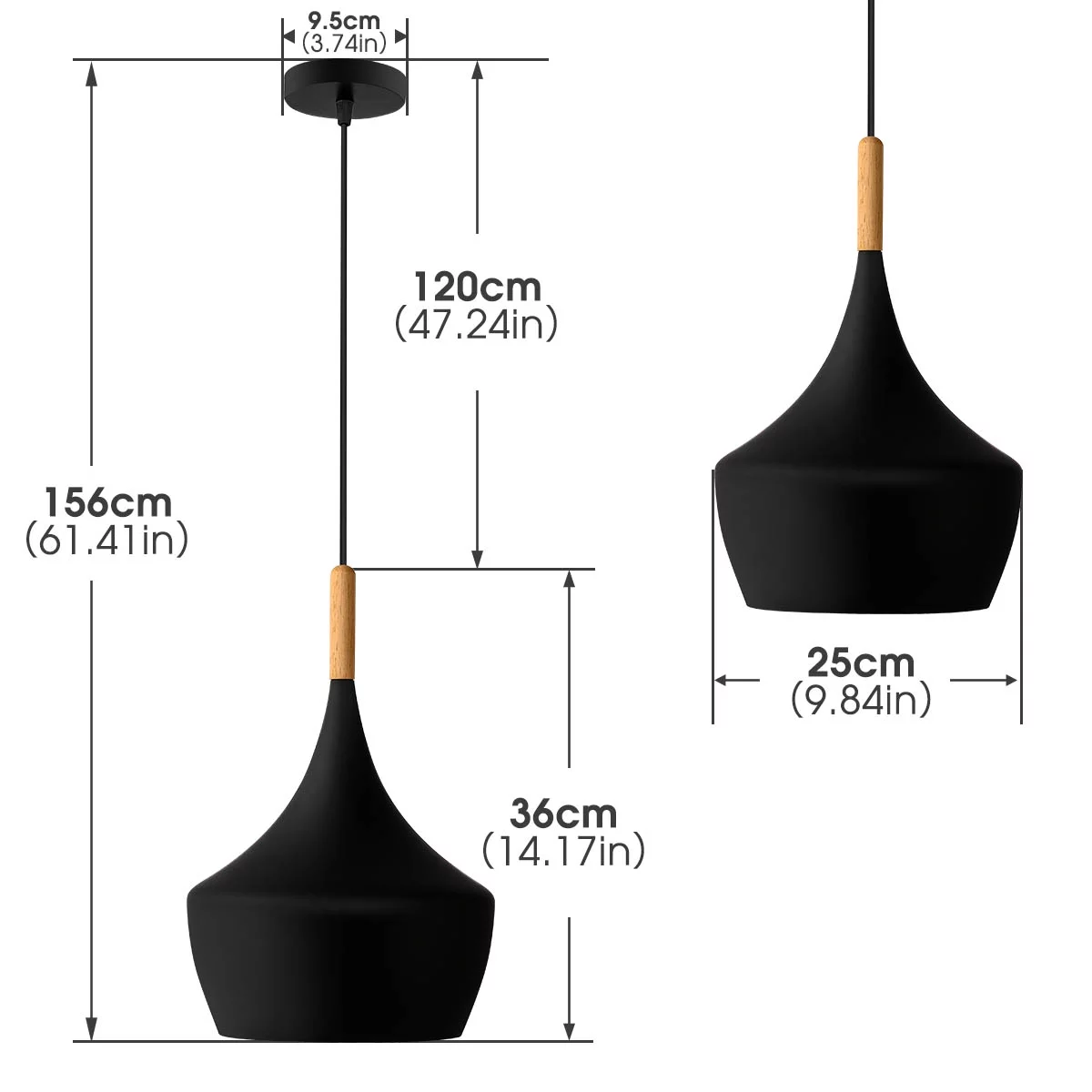 3-Light Nordic Matte Black Industrial Hanging Pendant Light, Black and Wood Finish,Perfect for Dinning Table