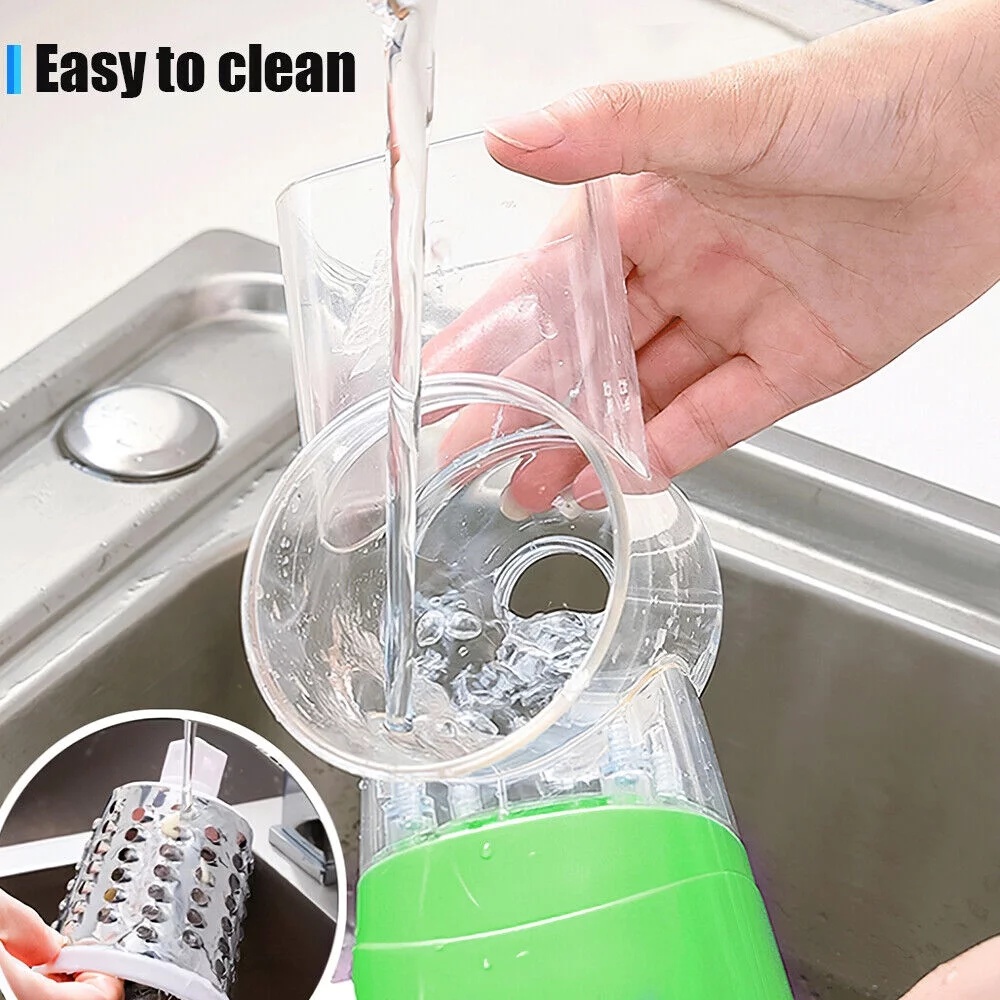 JahyShow Manual Rotary Potato Grater Kitchen Mandoline Vegetable Slicer，with 3 stainless steel vegetable cutting tubes，Easy to use (Green)