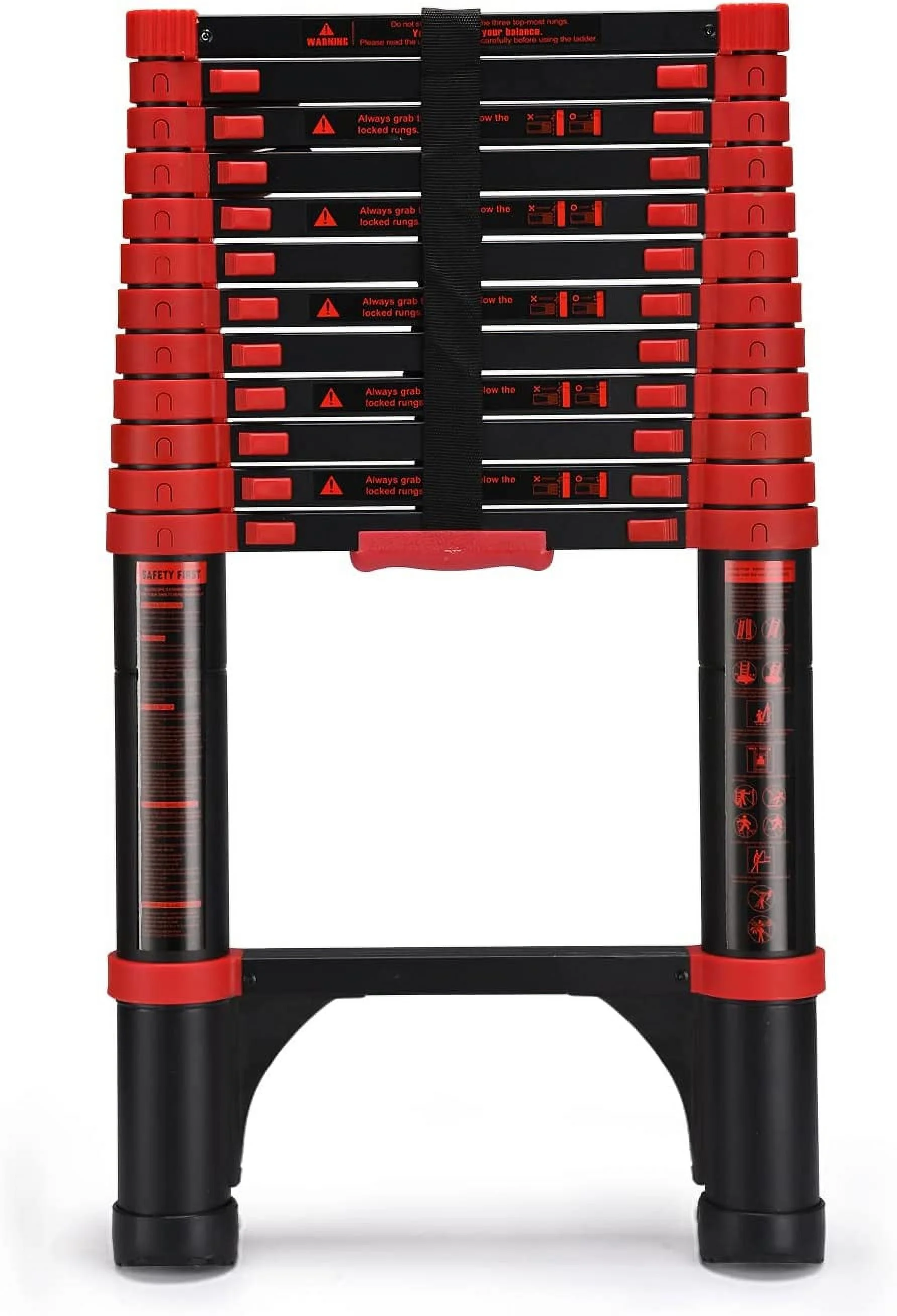 OUWI Telescoping Ladder 12.5 FT Red Aluminum Lightweight Extension Ladder with 2 Triangle Stabilizers, Heavy Duty 330lbs Max Capacity, Multi-Purpose Collapsible Ladder for RV or Outdoor Work