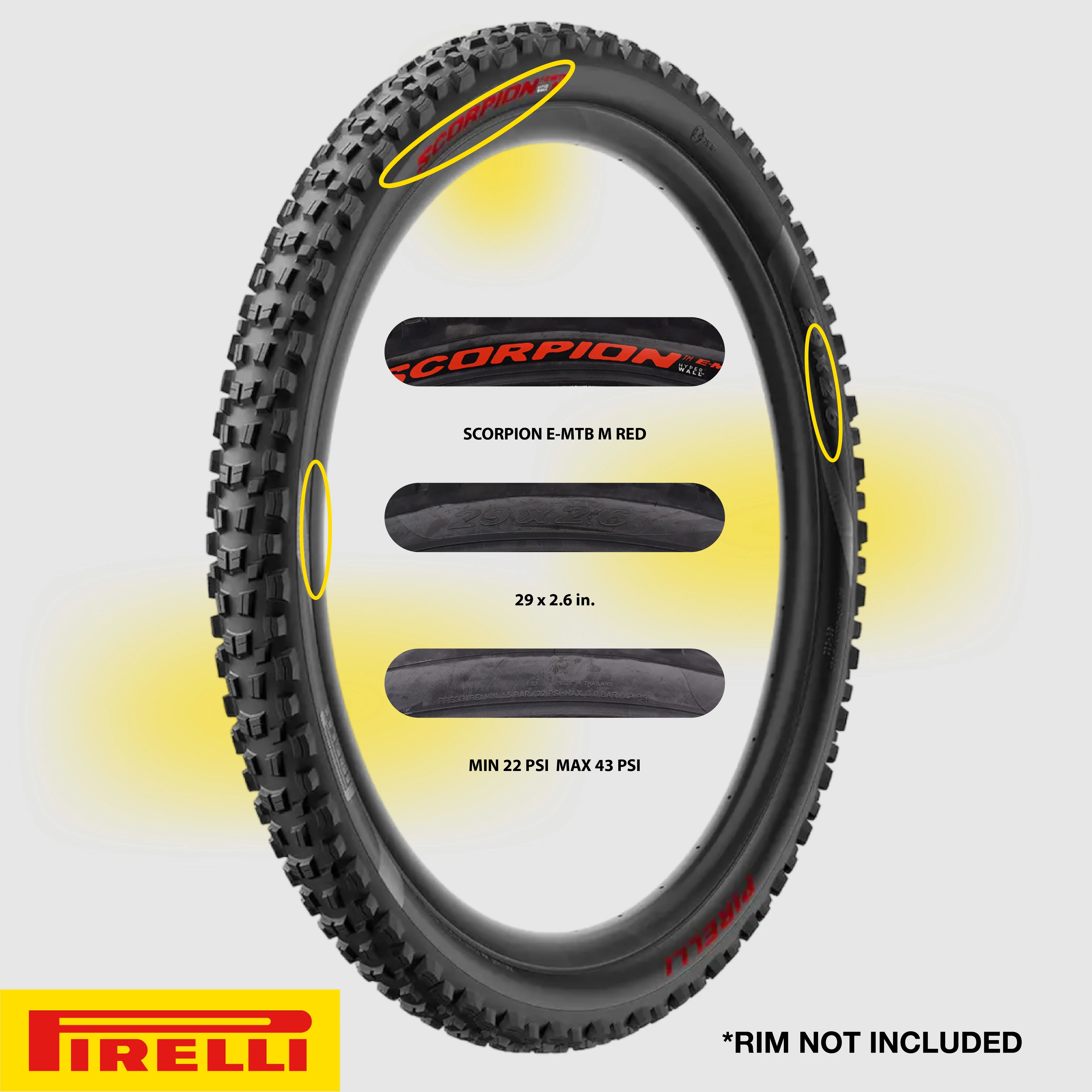 Pirelli Scorpion E-MTB M Red Color Edition Mountain Bicycle Tire 29x2.6 - Tubeless High-Performance Tear-Resistant E-MTB Tire with Smartgrip Gravity & HyperWall for XC Racing + SmarTUBE 23/32-622
