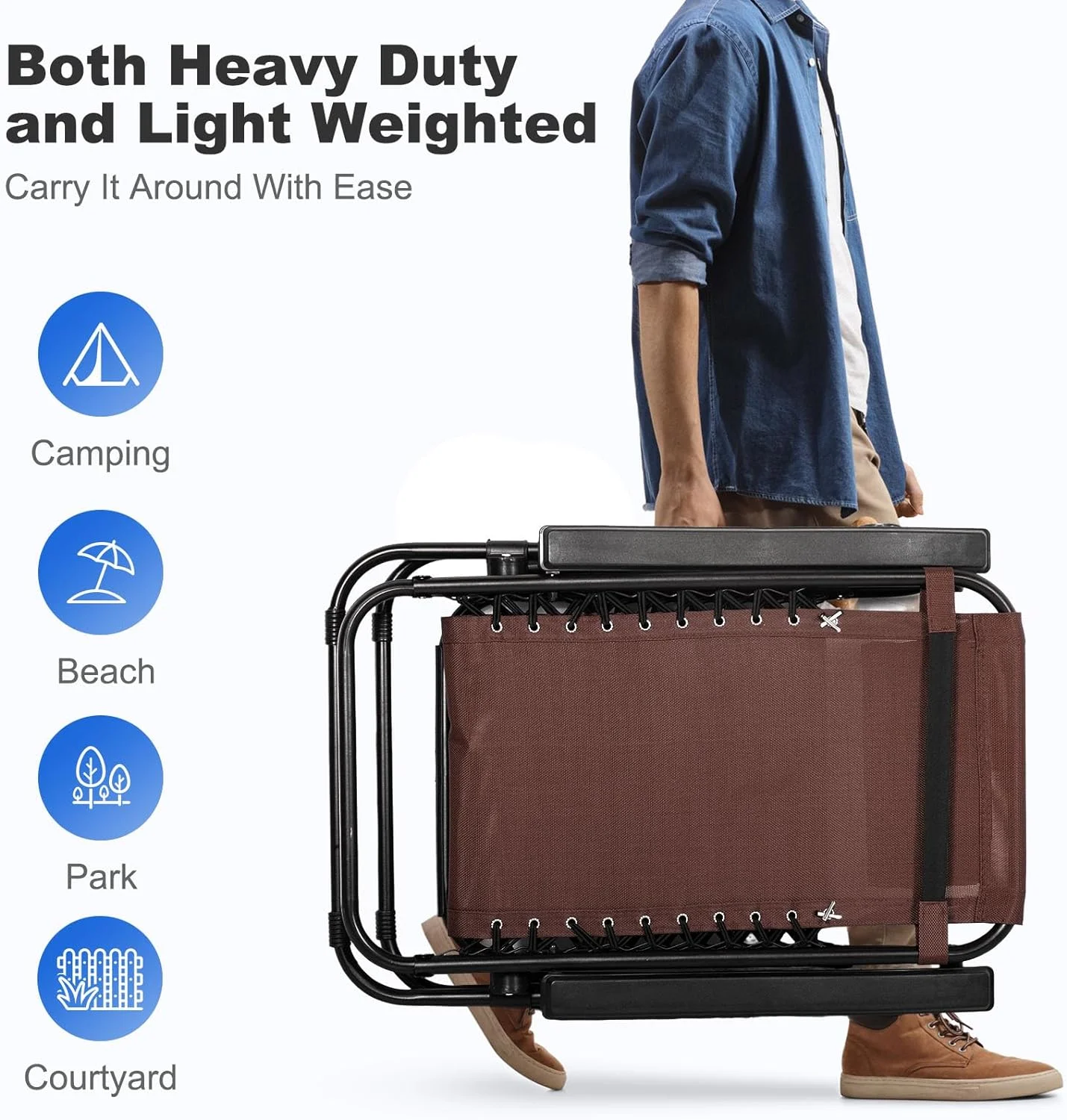 Set of 2 Relaxing Recliners Patio Chairs Adjustable Steel Mesh Zero Gravity Lounge Chair Beach Chairs with Pillow and Cup Holder Khaki (Brown)