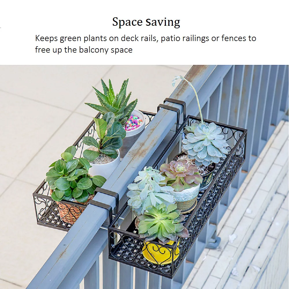 Flower Pot Stand Rack Deck Rail Flowerpot Railing Shelf Balcony Rail Planter Shelf Fence Railing Flower Pots Holder