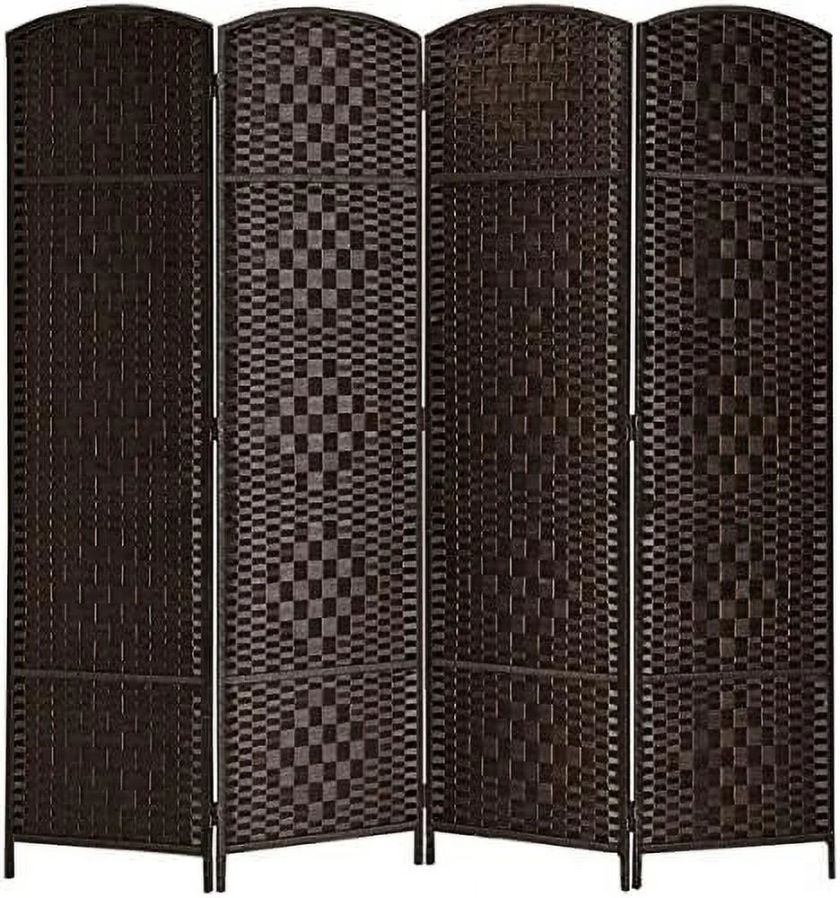 SQFHV RHF 6 ft. Tall 16" Wide- Weave Fiber Room Divider Double Hinged 6 Panel Room Divider/Screen  Room Dividers and Folding Privacy Screens 6 Panel  Freestanding Room Dividers-Light