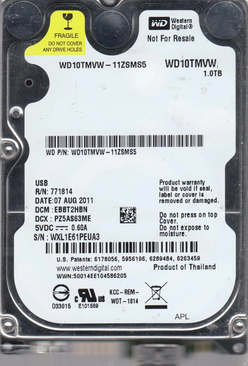 WD10TMVW-11ZSMS5, DCM EBBT2HBN, Western Digital 1TB USB 2.5 Hard Drive