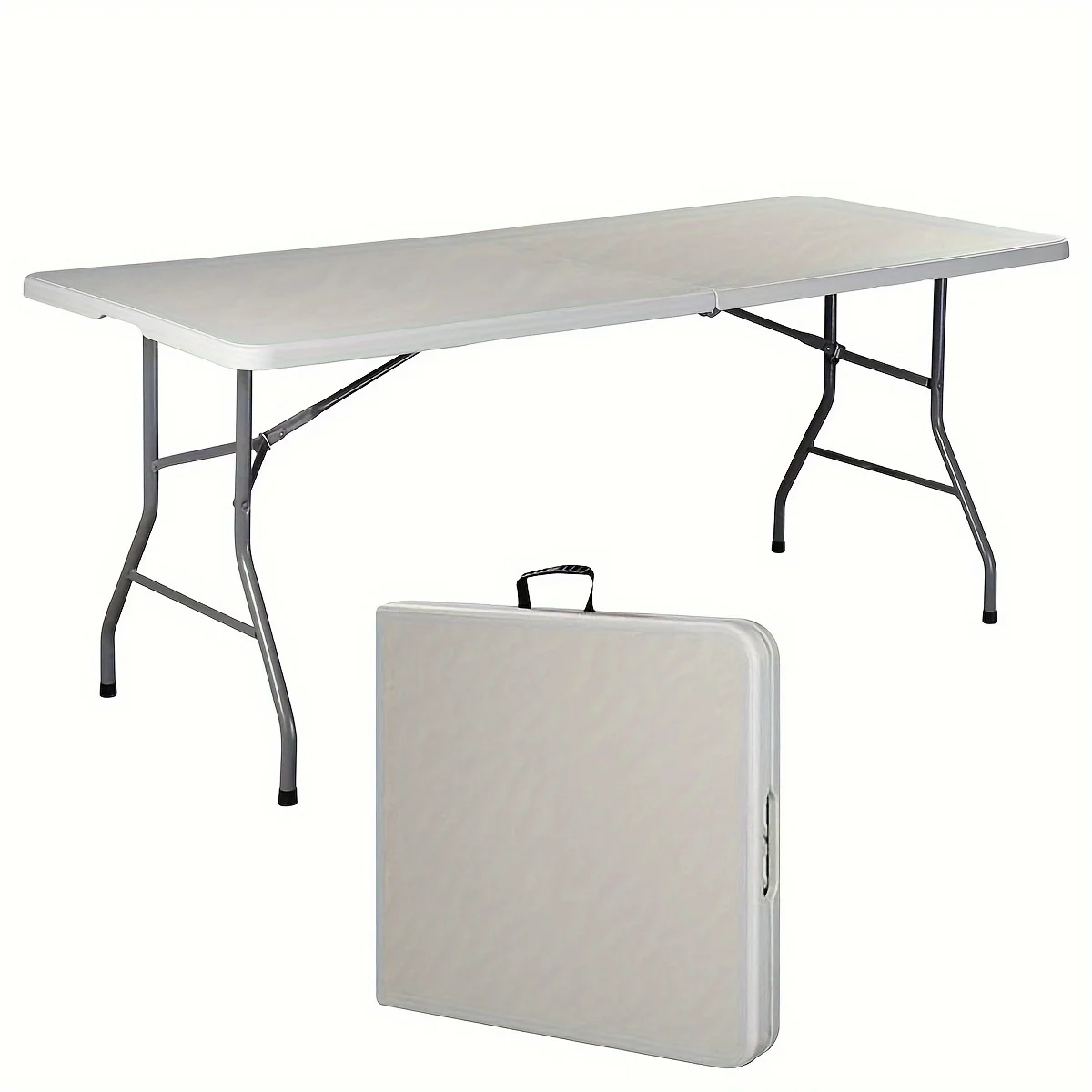 1pc 6ft folding table-portable HDPE plastic indoor/outdoor picnic party dining camp table, casual style, with handle, white-72x30x29 inches