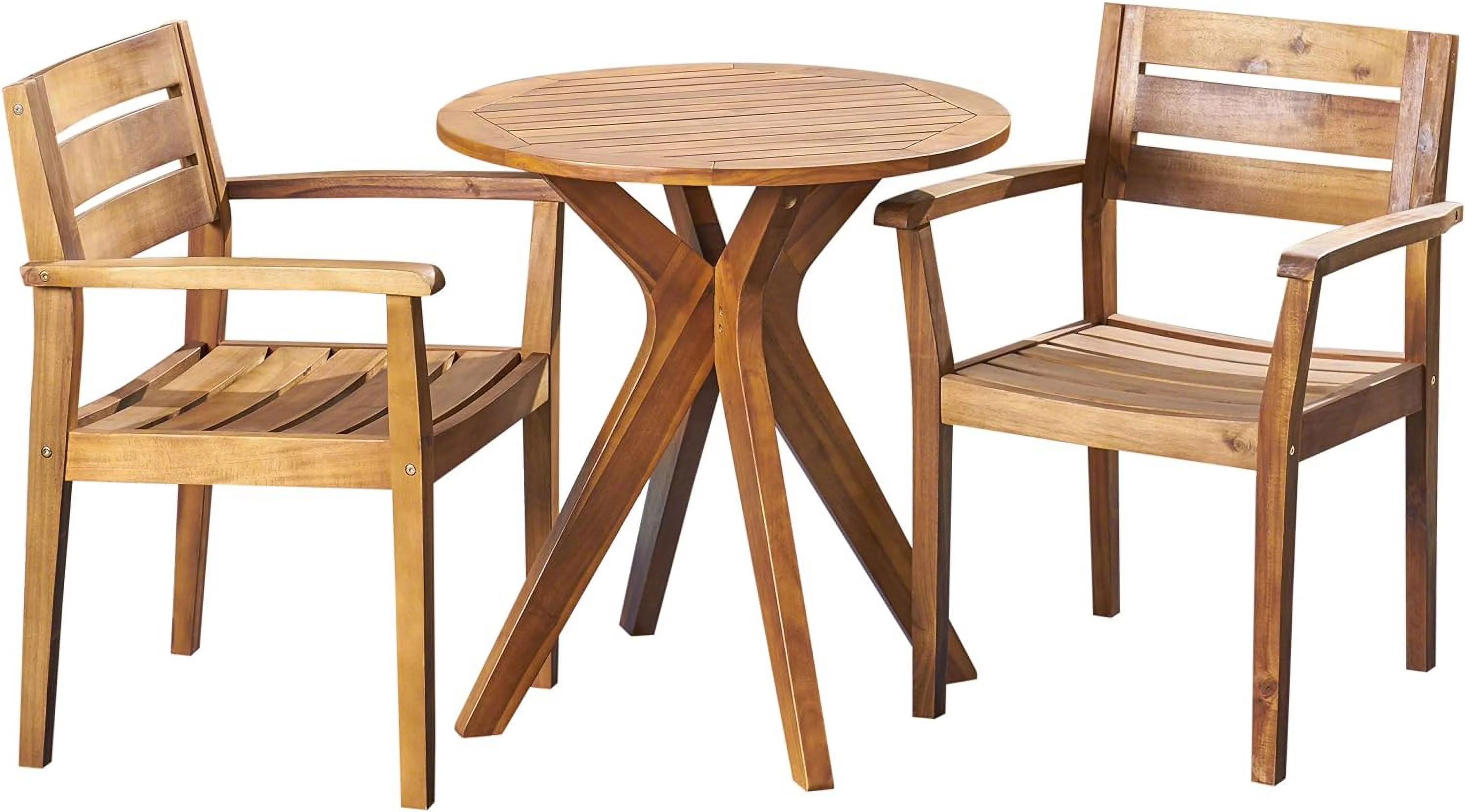 Addison Outdoor 3 Piece Acacia Wood Bistro Set, Teak Finish