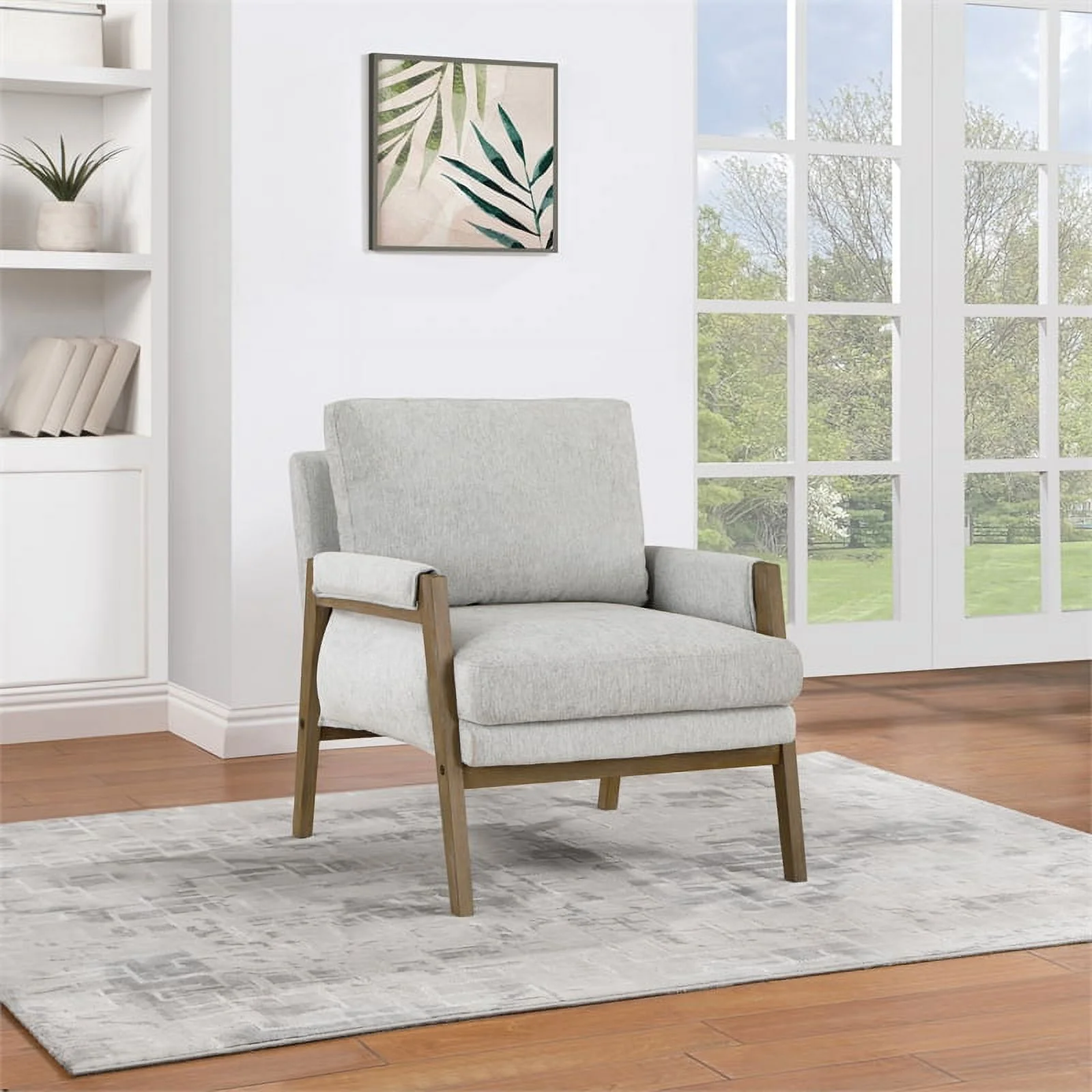 Faber Wood Frame Armchair in Smoke Gray Fabric