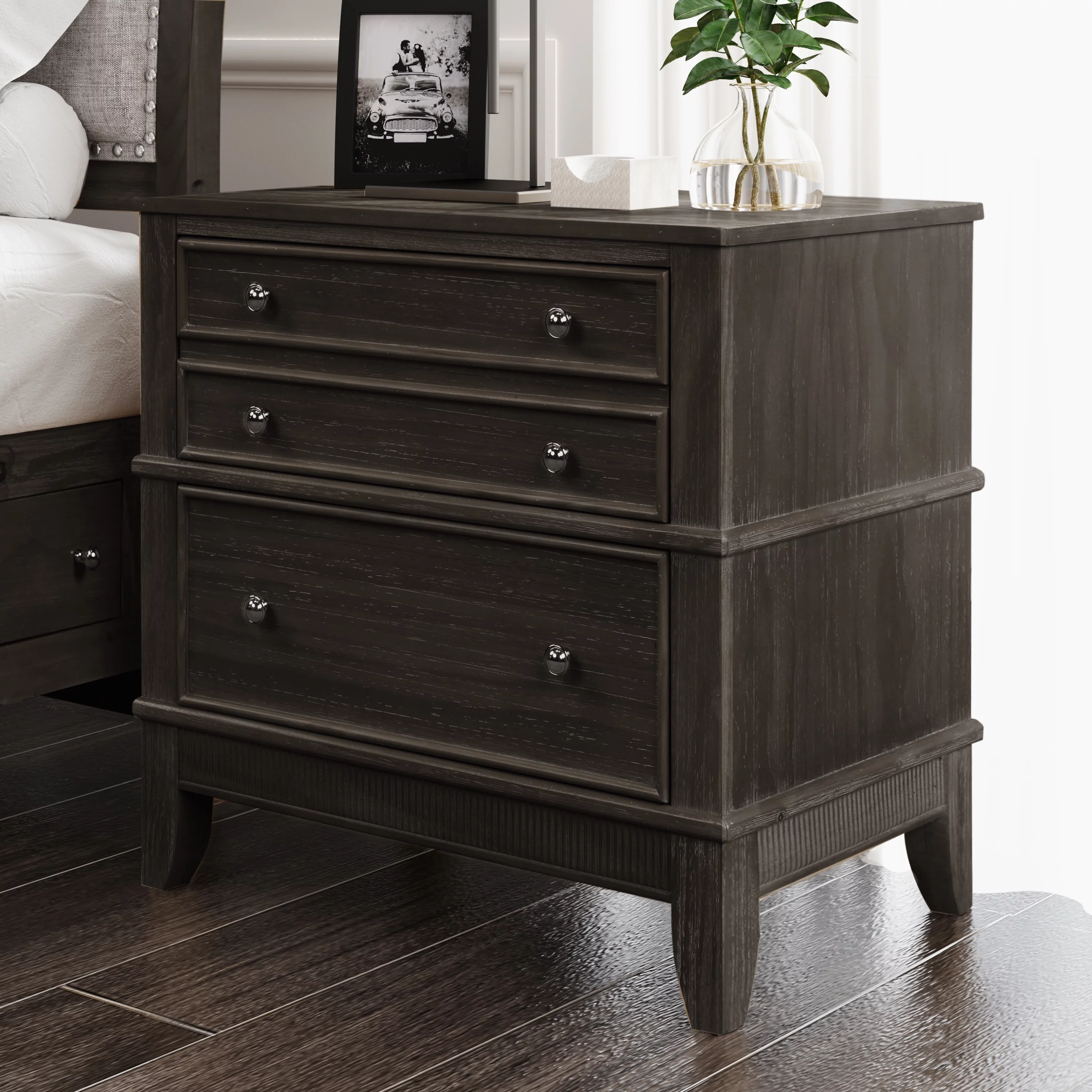 Euroco 3-Drawer Side Table Wood Nightstand for Bedroom, Living Room, 27.3