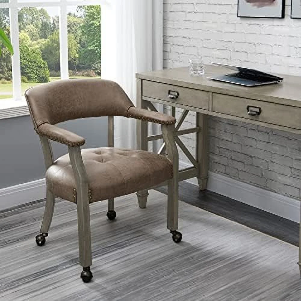 GVJMTKP Dining Chair with Casters  Kitchen Table Chair with Caster & Arms  Roller Poker Table Chairs with Wheels  Wood Captains Game Table Rolling Chairs(Espresso&Wine Red 1910WR)