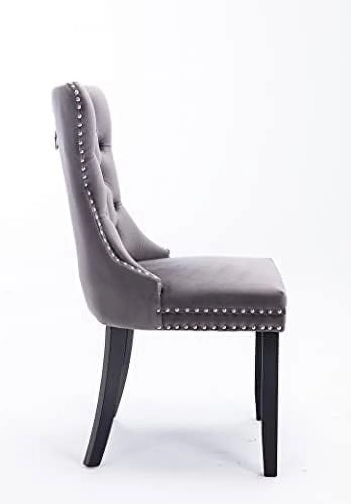 TJUNBOLIFE Velvet Dining Chairs   Upholstered Accent Chairs with Wooden Legs  Silver Nailhead Trim  Back Ring Pull and Button Tufted  Seat Height 20"  Burgundy