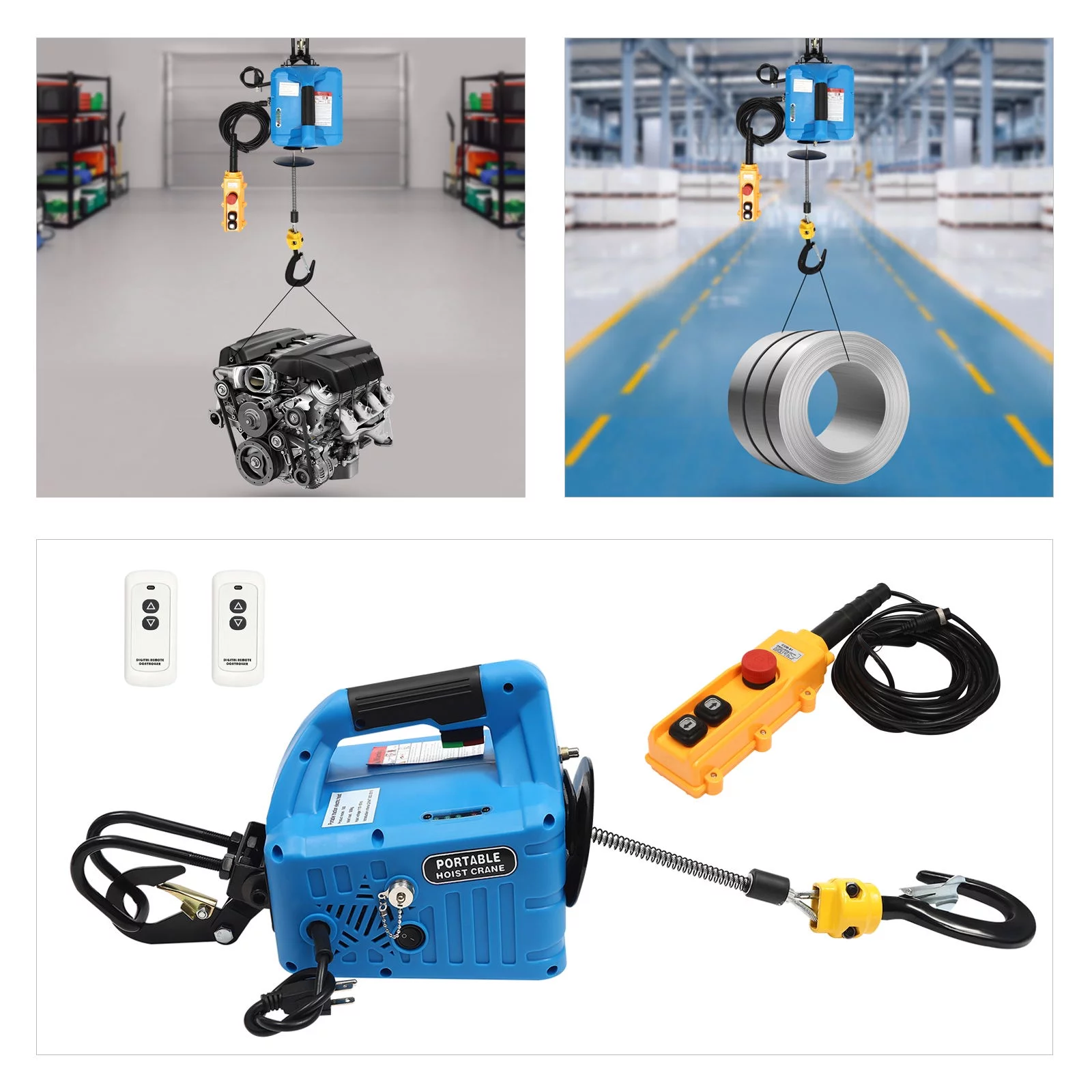 YIYIBYUS 1100lb Electric Hoist Portable Overhead Crane with Wireless Remote Control & Pendant Controller